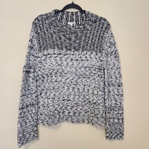 Eileen Fisher Organic Cotton Black White Marled Knit Crew Neck‎ Sweater Small